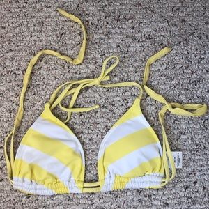 Yellow and white striped  triangle bikini top